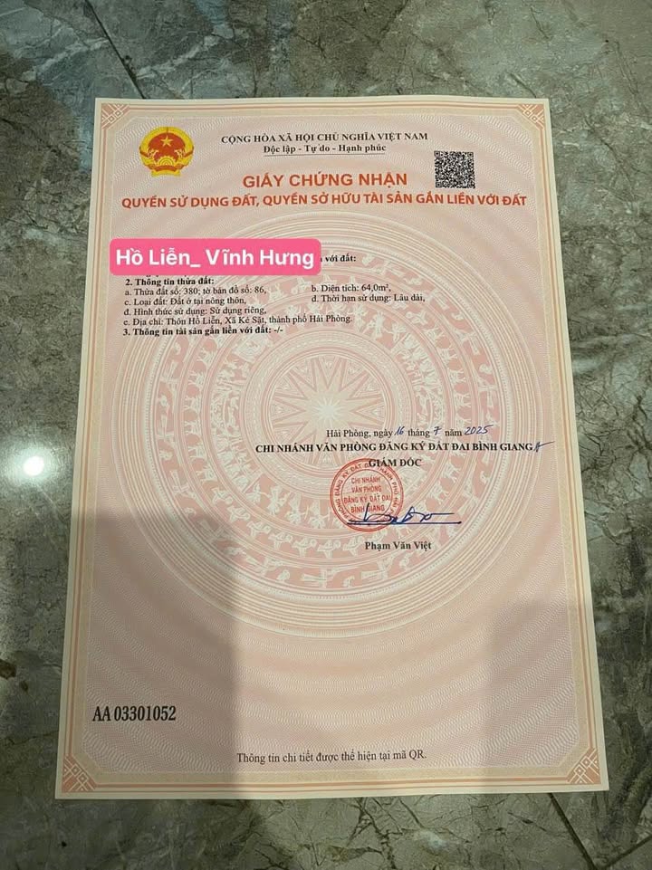 Đất thổ cư Hồ Liễn 64m² giá chỉ 850 triệu - Sổ đỏ chính chủ!