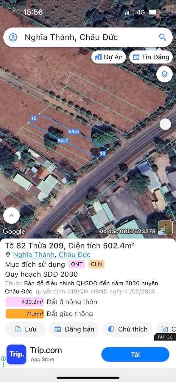 Đất mặt tiền Quốc lộ 56, Nghĩa Thành, Châu Đức, 540m² - Cơ hội đầu tư tuyệt vời!