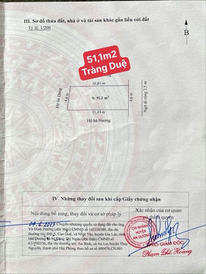 Đất nền 51m² Tổ dân phố Tràng Duệ - An Dương giá 1.099 tỷ - Vị trí đẹp, tiện ích đầy đủ!