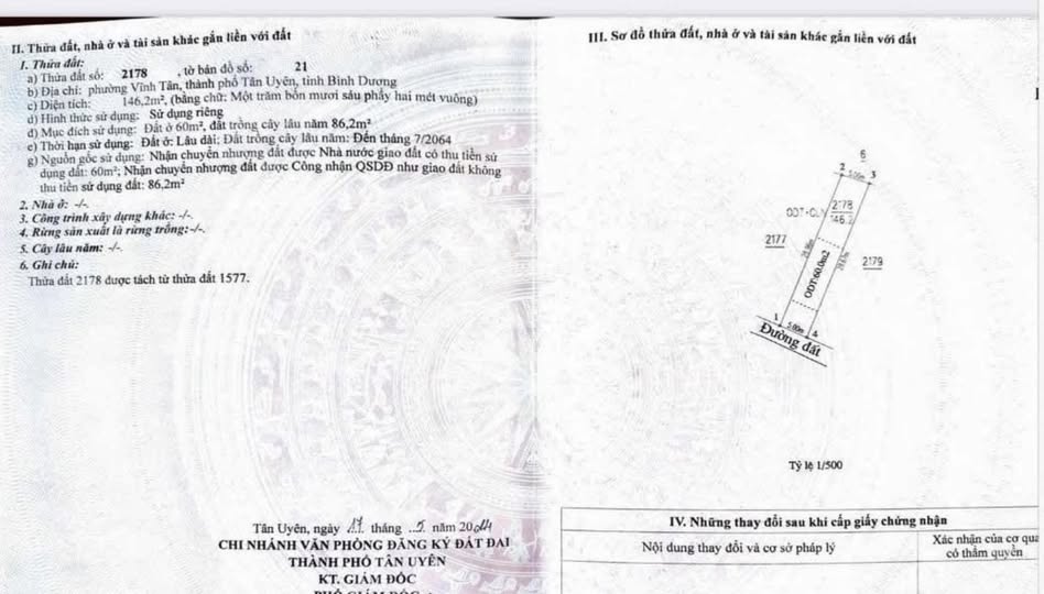 Đất thổ cư 135m² tại Vĩnh Tân, Tân Uyên - Giá chỉ 1.4 tỷ, hướng Tây Nam!