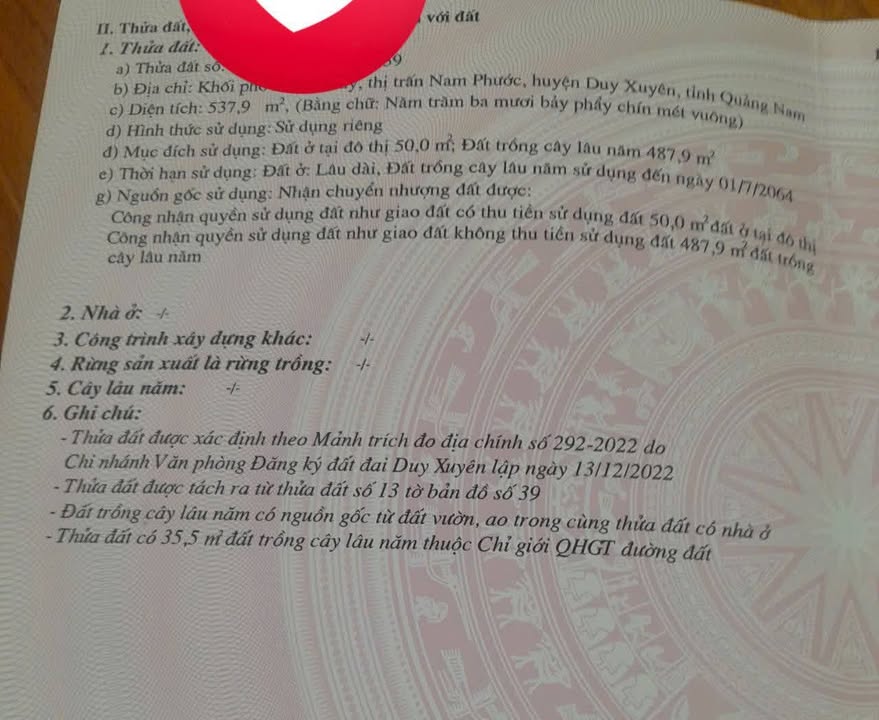 Bán lô đất vườn 537m² tại Xuyên Tây, Nam Phước - Giá chỉ từ 700 triệu!