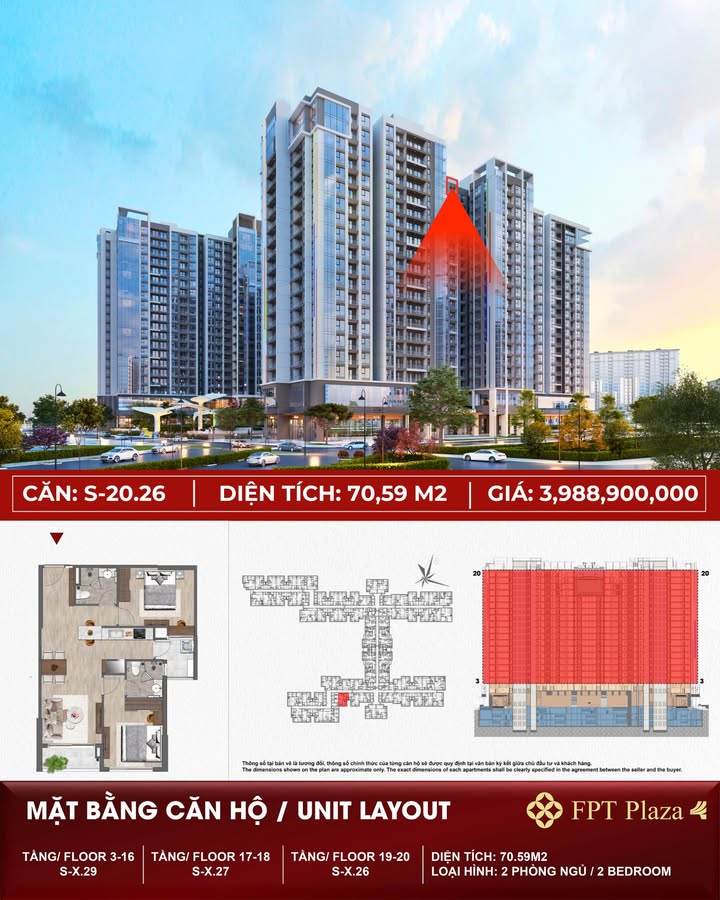 Căn hộ 2 PN FPT Plaza 4 Đà Nẵng 70.59m² giá 3.99 tỷ - Hướng Nam sẵn sàng vào ở!
