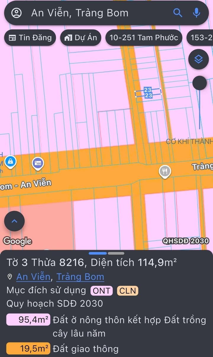 Lô đất 2 mặt tiền tại xã An Viễn, Trảng Bom 115m² giá 1.15 tỷ - Cơ hội đầu tư tuyệt vời!