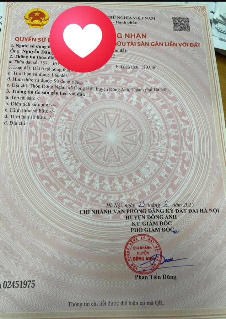 Đất chính chủ Đông Hội Đông Anh 120m² - Sổ đỏ, giá thỏa thuận!