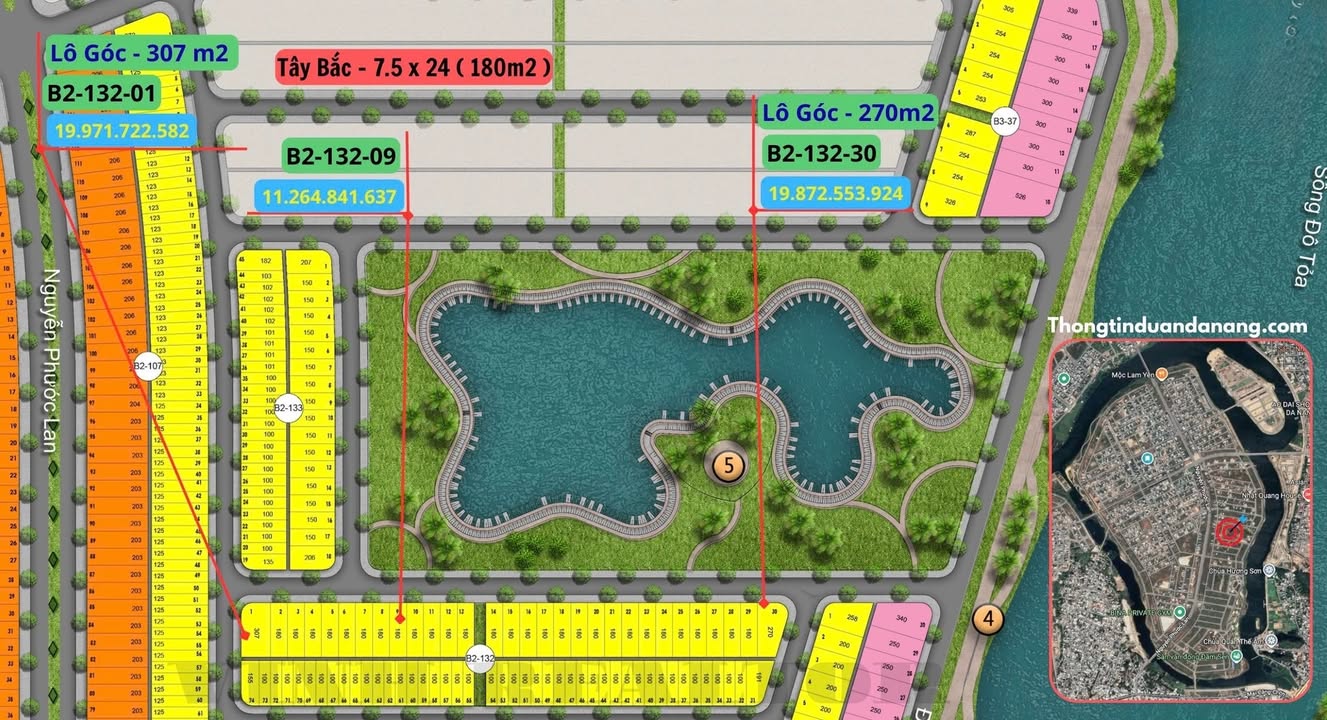 Đất nền Đầm Sen, Đà Nẵng 180m² giá 12.5 tỷ - View Hồ tuyệt đẹp!