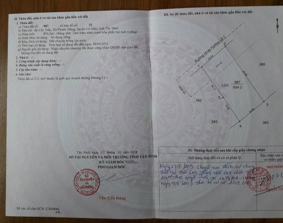 Đất mặt tiền Hương Lộ 1, Gò Dầu 860m² giá 11.18 tỷ - Đầu tư sinh lời ngay!