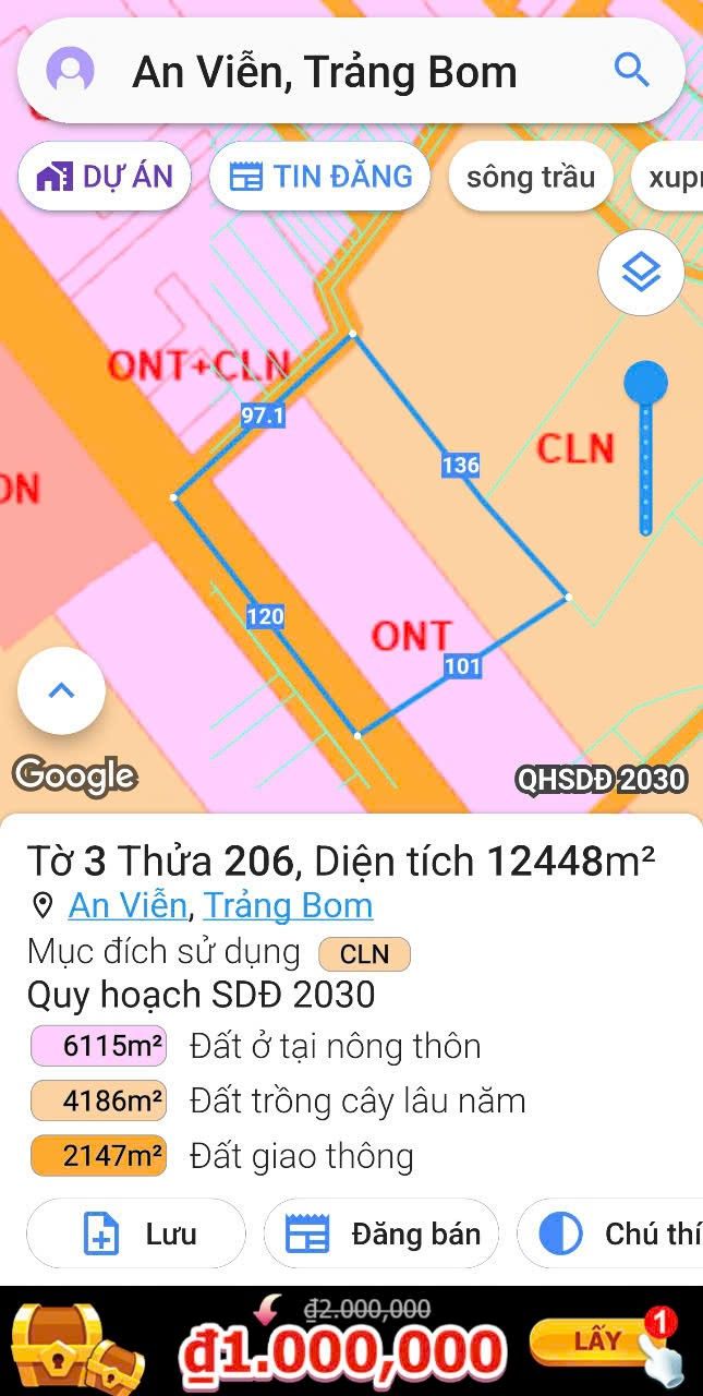 Đất An Viễn, Trảng Bom 2000m² - Mặt tiền đường nhựa, giá tốt thương lượng!