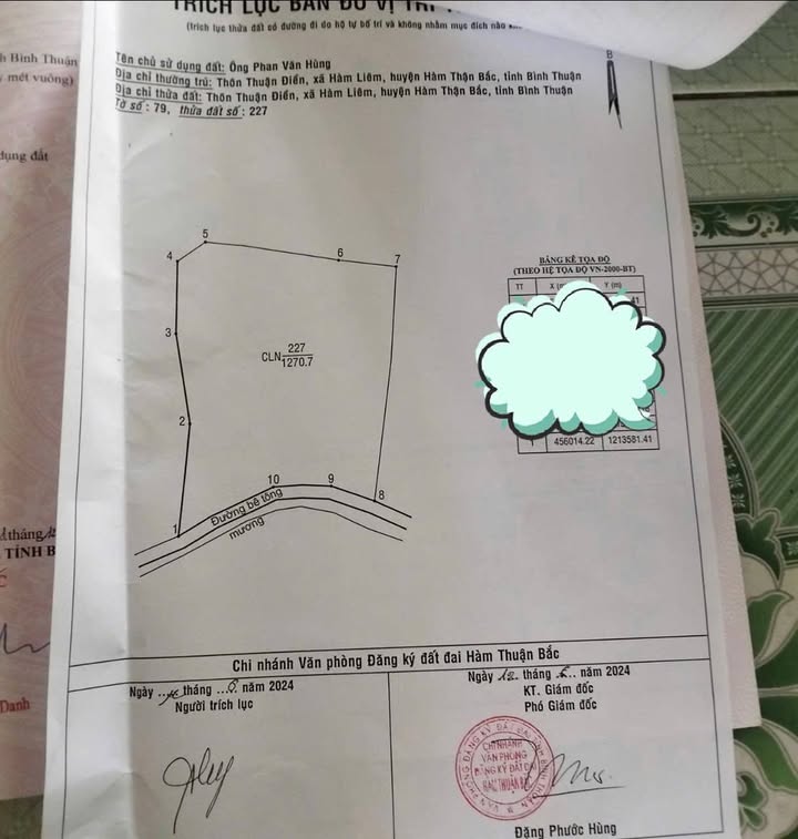 Đất thổ cư xã Hàm Liêm 1270m² chỉ 1.25 tỷ - Nằm gần khu dân cư Rạng Đông!