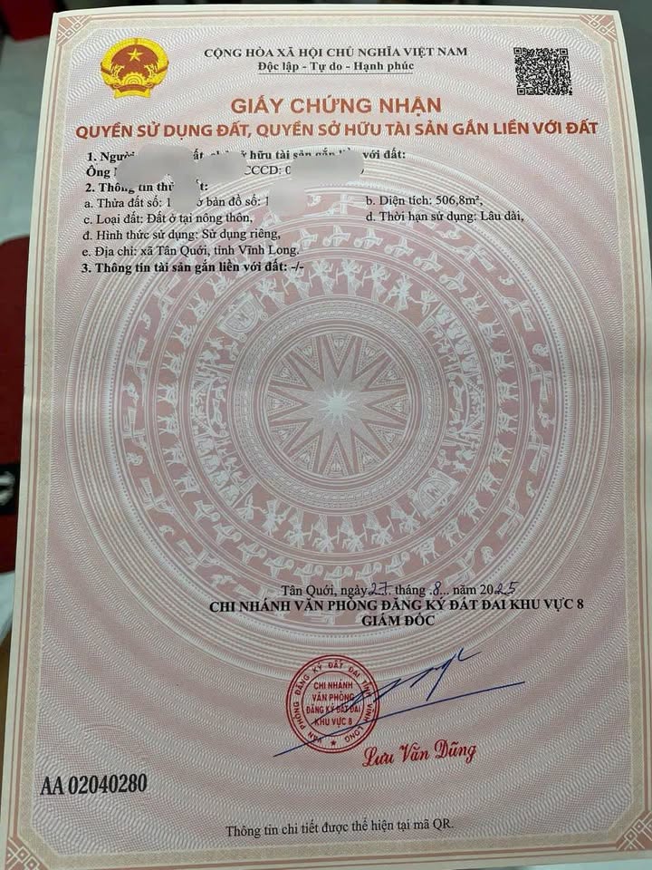 Đất nền chính chủ xã Tân Quới 506m² giá 820 triệu - Đường nhựa thuận tiện di chuyển!