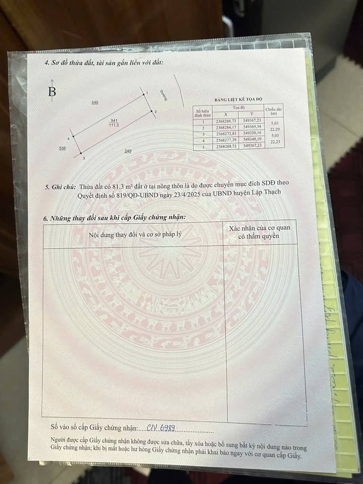 Đất thổ cư Xã Tử Du, Huyện Lập Thạch 111m² giá 4xx triệu - Cơ hội đầu tư hấp dẫn!