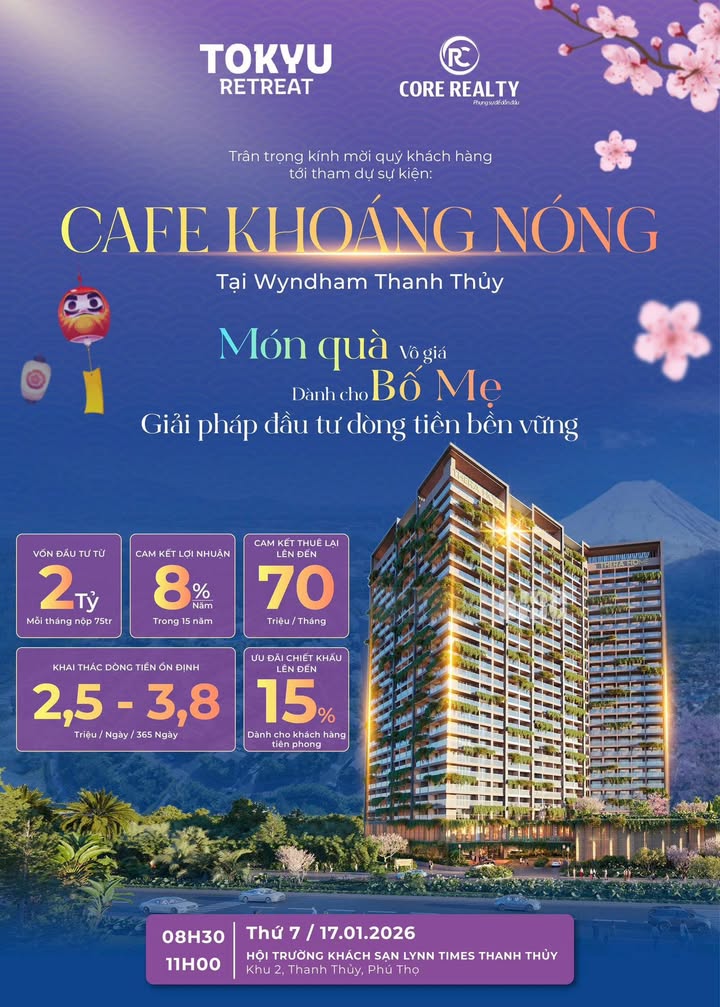 Căn hộ Tokyu Retreat tại Wyndham Thanh Thủy - Giá thuê từ 2.5 triệu/ngày - Đầu tư sinh lời bền vững!