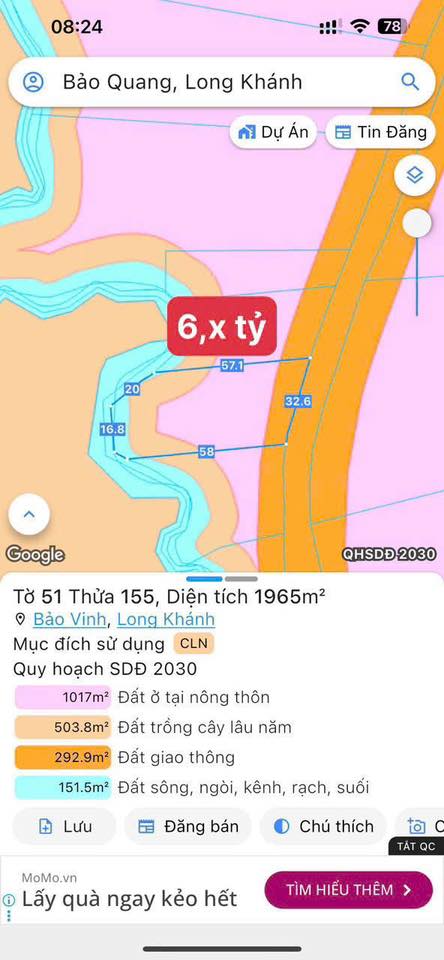 Đất nền ấp Bàu Cối, Long Khánh 1900m² giá 6 tỷ - Mặt tiền rộng, vị trí đẹp!