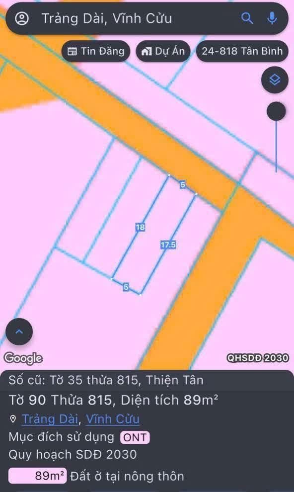 Đất thổ cư Trảng Dài 90m² giá 1.48 tỷ - Pháp lý sổ hồng riêng