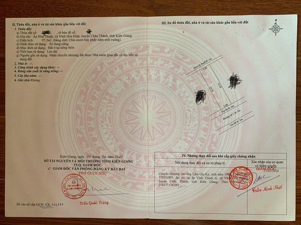 Bán đất thổ cư 97.5m² xã Vĩnh Hòa Hiệp, Châu Thành - Sổ đỏ chính chủ!