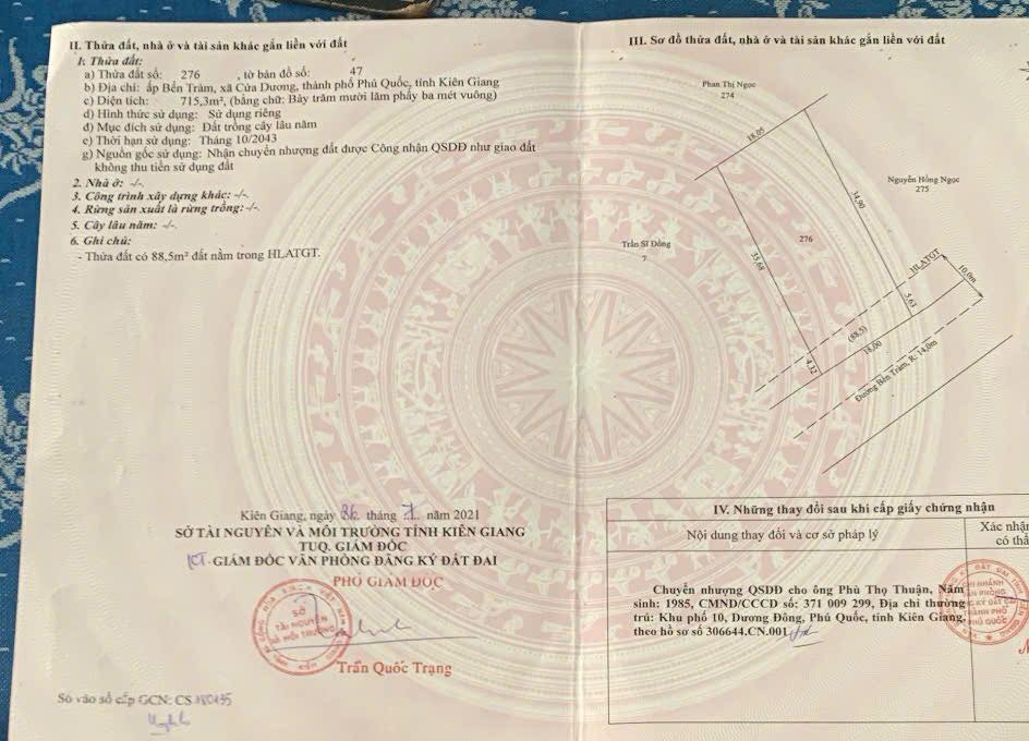 Đất nền mặt tiền đường Bến Tràm, Phú Quốc 715m² - Giá thỏa thuận hấp dẫn!