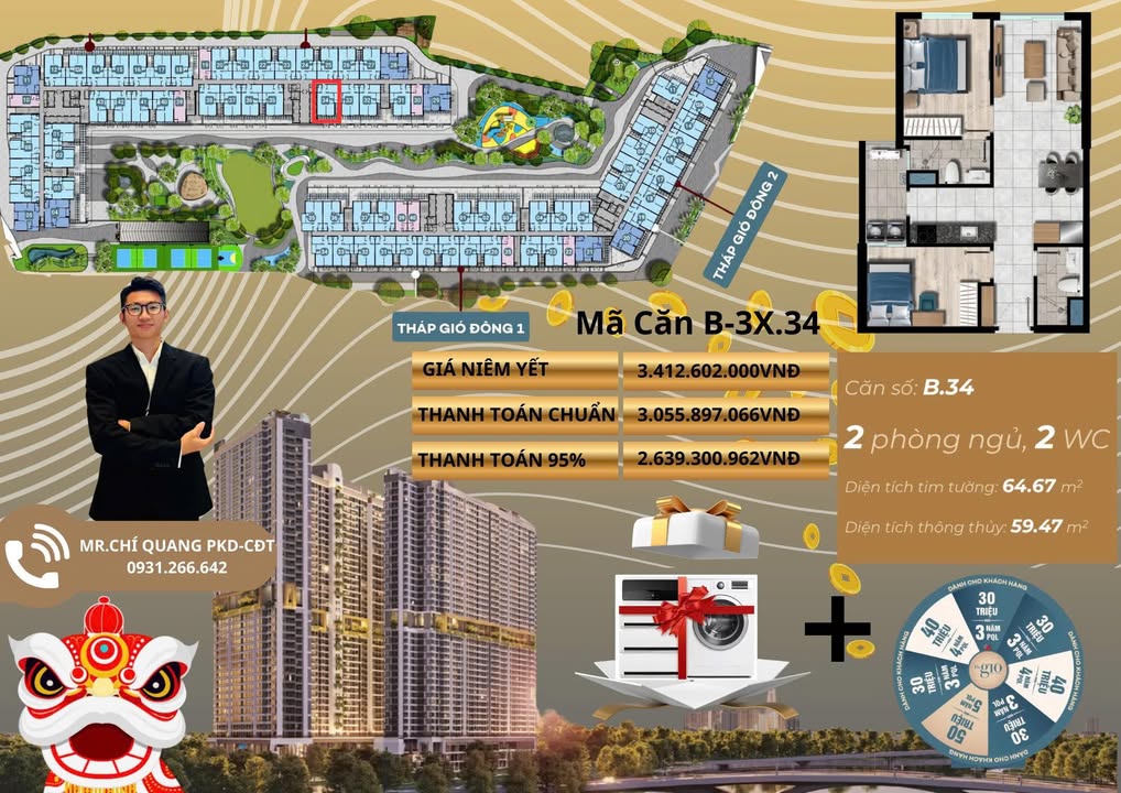 Căn hộ The Gió Riverside Dĩ An 64m² giá 3,05 tỷ - Chỉ còn 1 căn duy nhất!