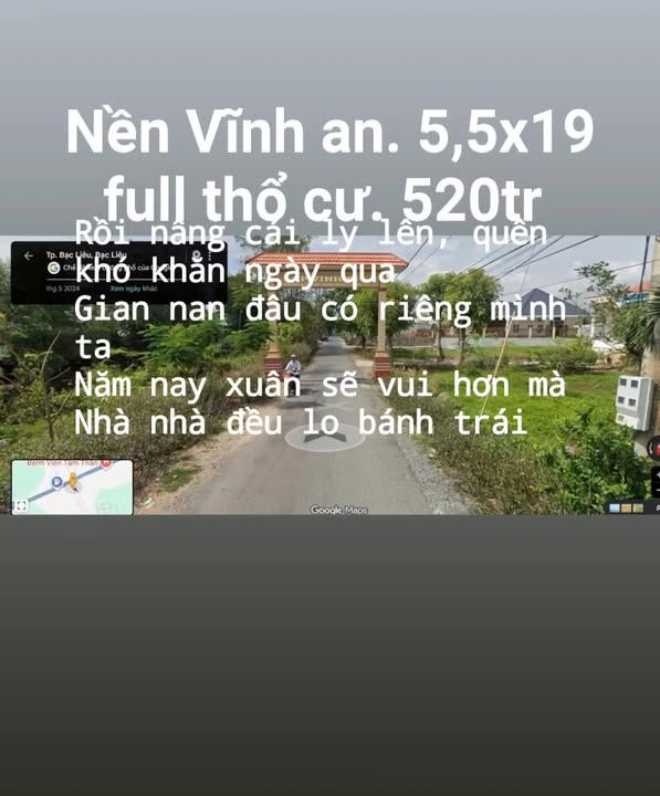 Đất nền Vĩnh Trạch Bạc Liêu 104m² chỉ 520 triệu - Đất thổ cư 100%