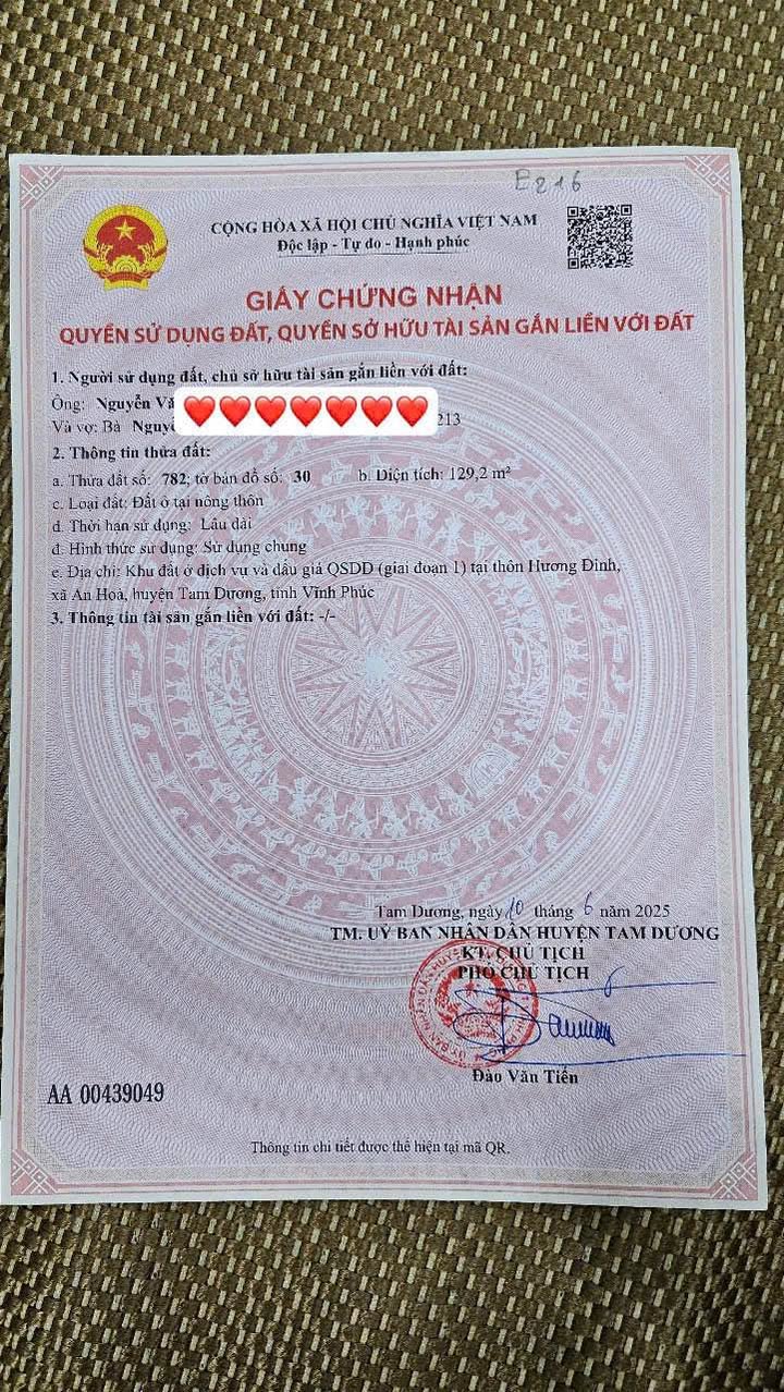 Đất Hương Đình, An Hòa 129m² giá 2 tỷ - 2 mặt tiền thoáng đãng!