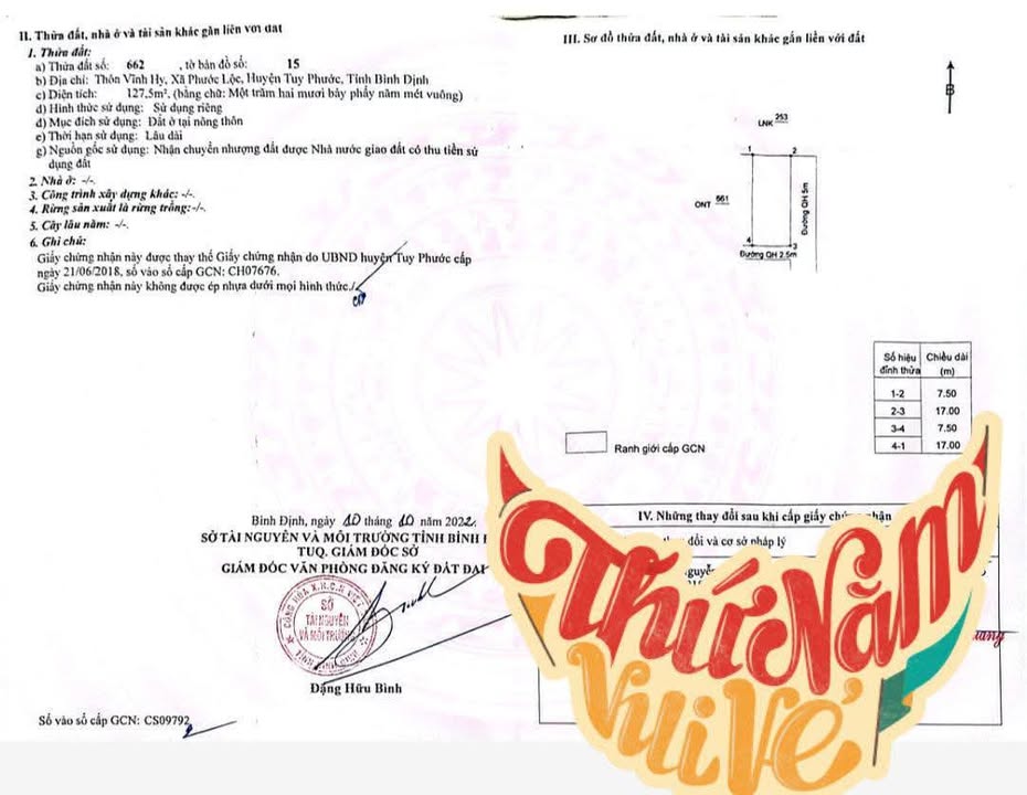 Đất nền Vĩnh Huy, Phước Lộc 128m² giá chỉ 600 triệu - Cơ hội đầu tư tuyệt vời!