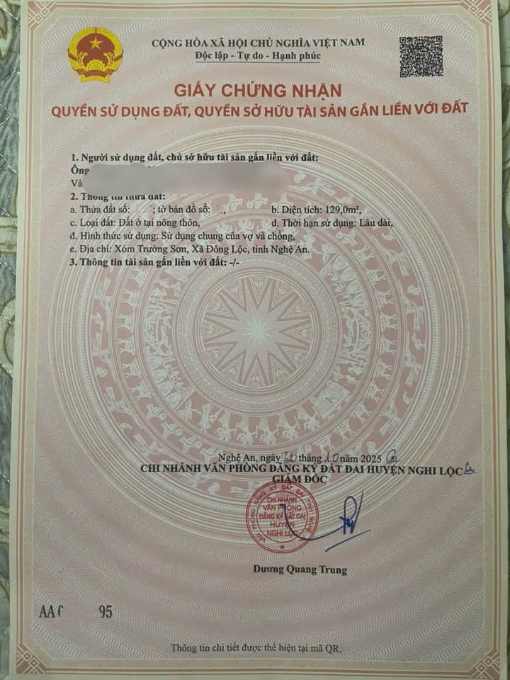 Đất nền 129m² tại Xã Thịnh Trường, Nghi Lộc - Giá 1.63 tỷ, Sổ đỏ chính chủ!