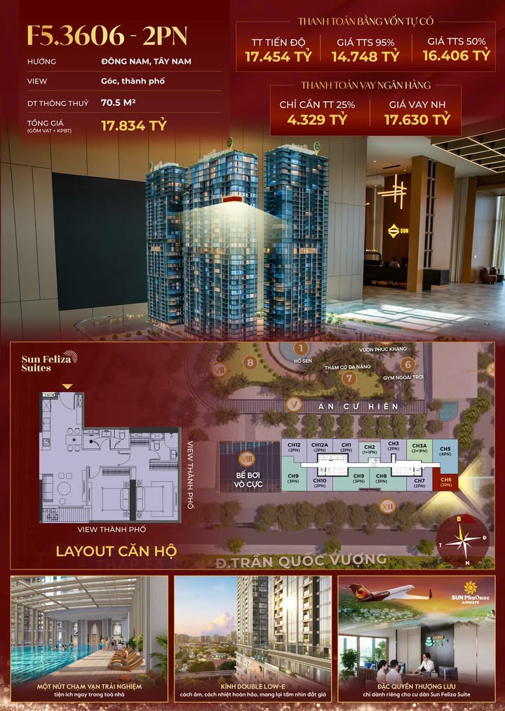Căn hộ Sun Feliza Suites F5, Quận Cầu Giấy, 70.5m² giá 17.834 tỷ - View thành phố tuyệt đẹp!