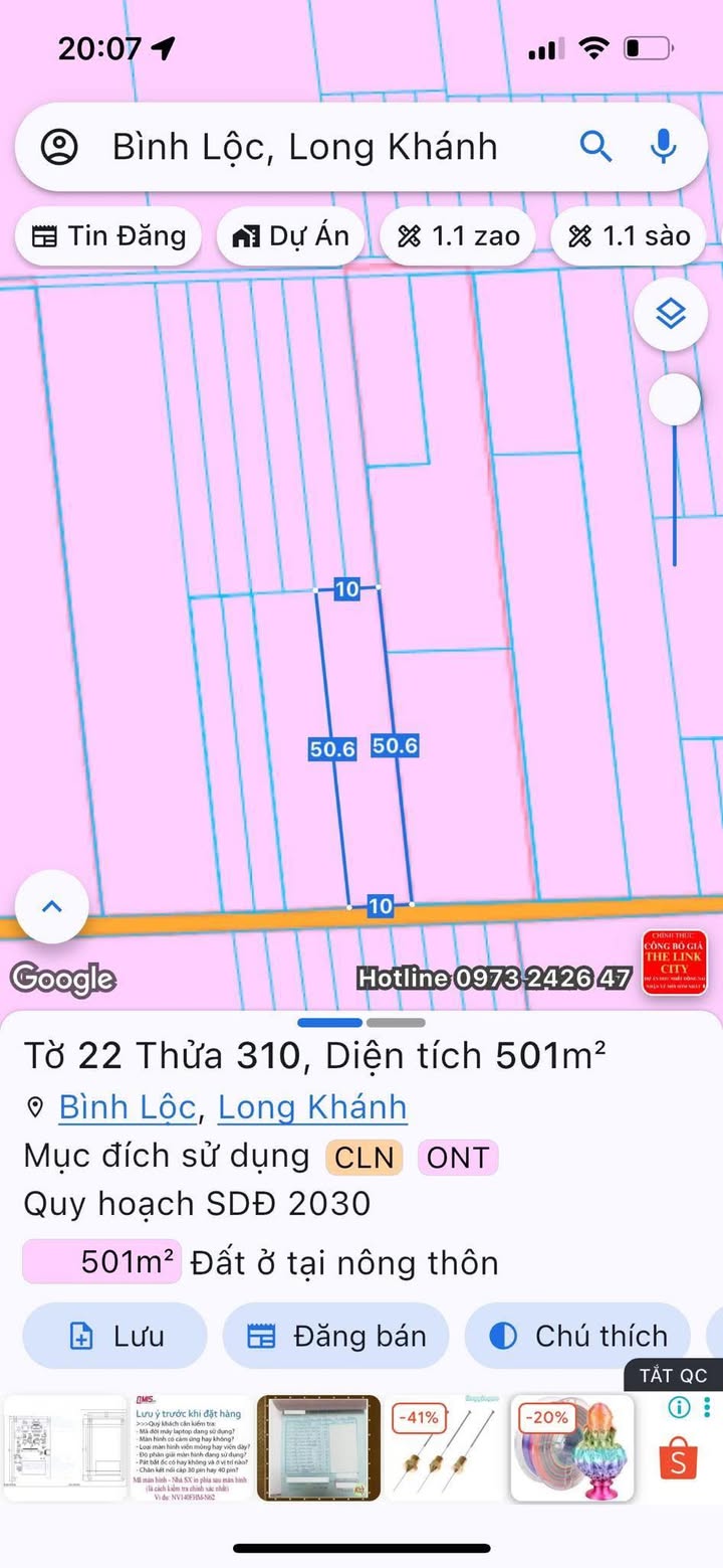 Đất thổ cư 500m² tại xã Bình Lộc - Giá chỉ 1.7 tỷ, cơ hội đầu tư tuyệt vời!