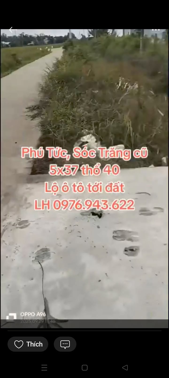 Đất thổ cư chính chủ tại Phú Tức, Sóc Trăng 185m² giá 370 triệu - Gần trục chính ô tô vào tận nơi!