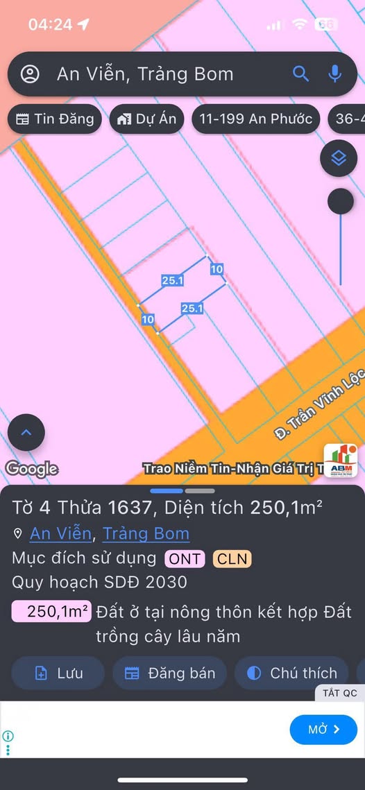 Đất nền Ấp 5, An Viễn, Trảng Bom 250m² giá 2 tỷ - Cơ hội đầu tư hấp dẫn!