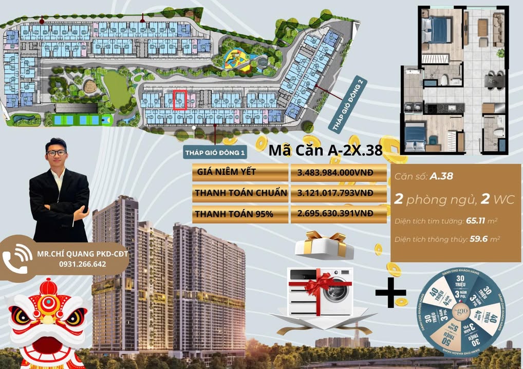 Căn hộ The Gió Riverside Dĩ An 65.11m² giá 3.12 tỷ - Mở bán ngay!