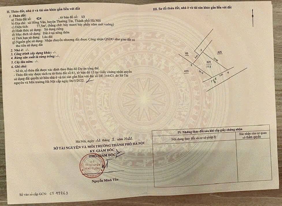 Đất nền Xâm Thị, Huyện Thường Tín 77,5m² giá chỉ từ 4,5 tỷ - Tiềm năng đầu tư lớn!