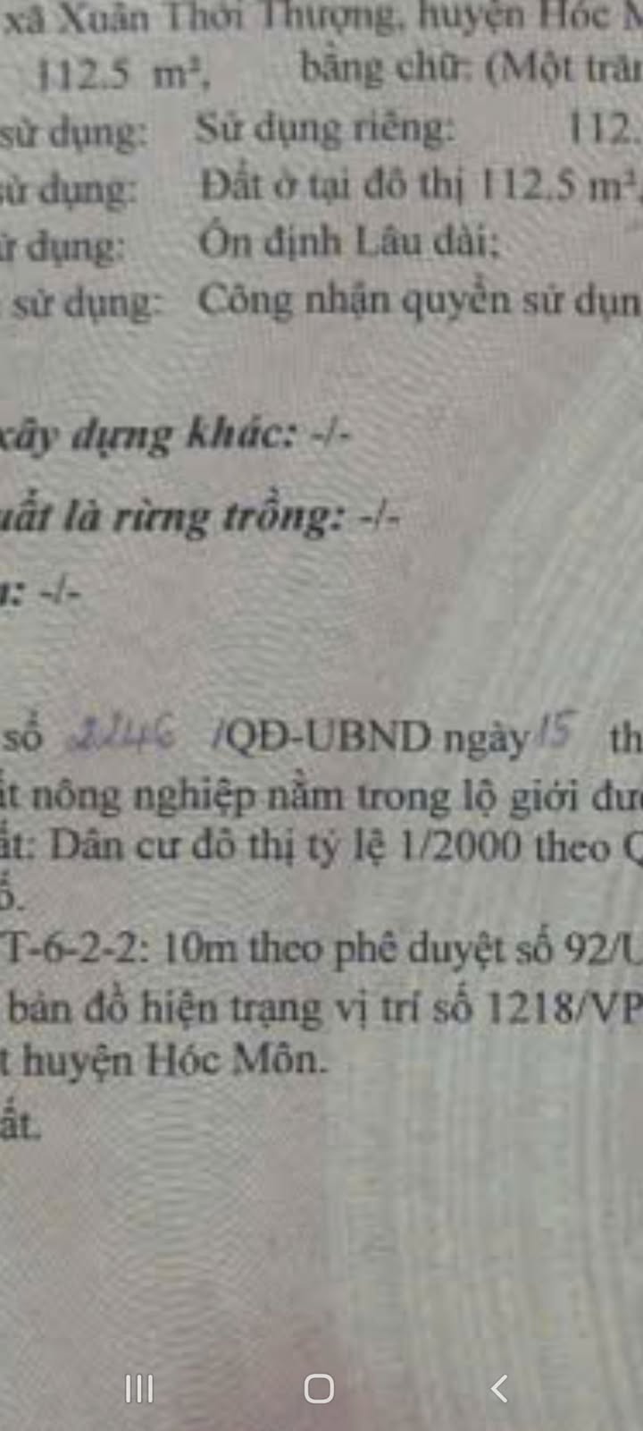 Đất mặt tiền Trần Văn Mười, Hóc Môn 112m² giá 5.2 tỷ - Cơ hội đầu tư tuyệt vời!