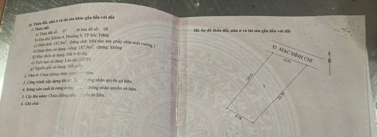 Đất nền mặt tiền Mạc Đỉnh Chi, Cần Thơ 220m² - Vị trí kinh doanh đắc địa!
