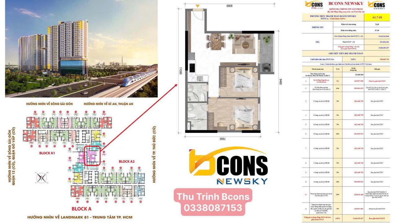 Căn hộ BCONS NewSky Dĩ An 73m² giá 3.7 tỷ - View thoáng đón gió!