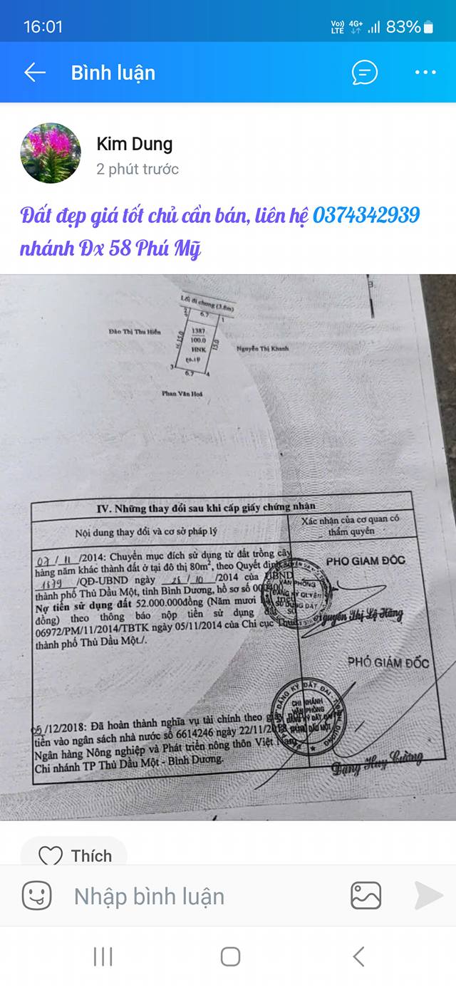 Đất thổ cư 100m² đường Phú Mỹ, Thủ Dầu Một - Giá chỉ 2.3 tỷ, sổ hồng chính chủ!