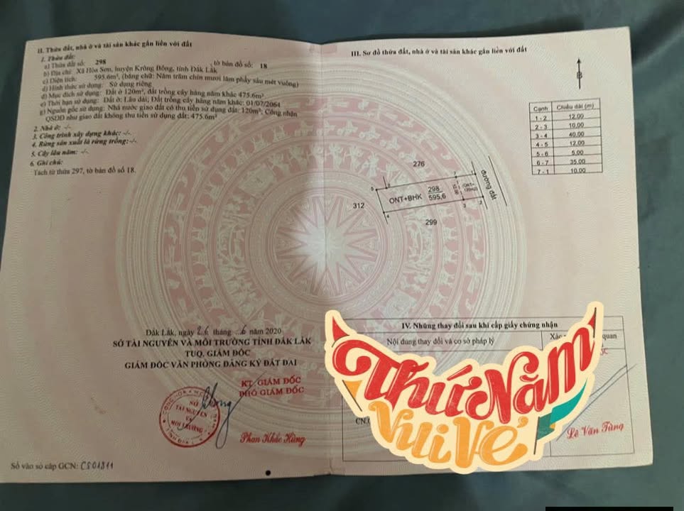 Đất thổ cư 600m² thôn Tân Sơn, Huyện Krông Bông, Đắk Lắk - Giá chỉ 696 triệu, vị trí đẹp!