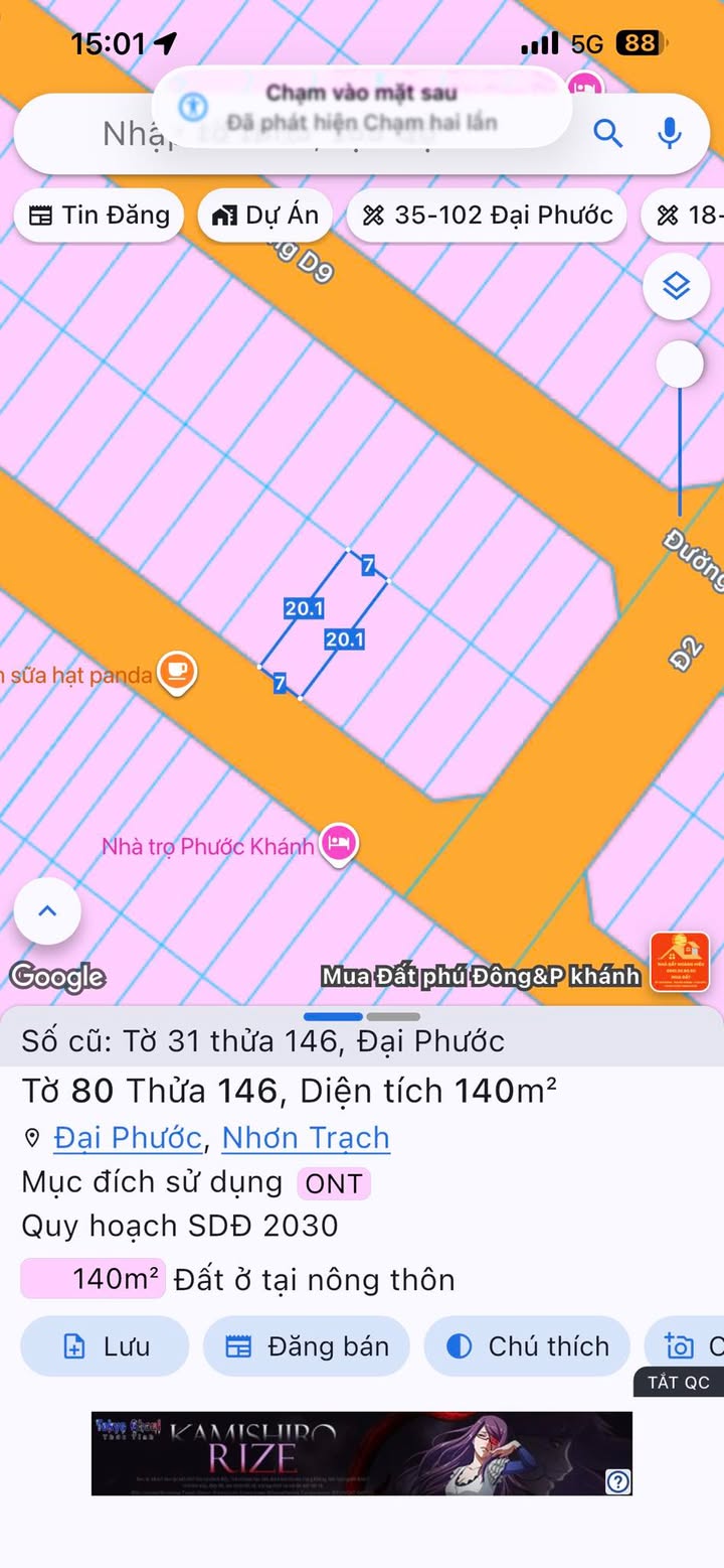 Đất thổ cư TĐC Đại Phước 140m² giá 5 tỷ - Cơ hội đầu tư hấp dẫn!