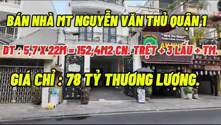 Nhà mặt tiền Nguyễn Văn Thủ, Quận 1, 152.4m², giá 78 tỷ - Cơ hội đầu tư hiếm có!