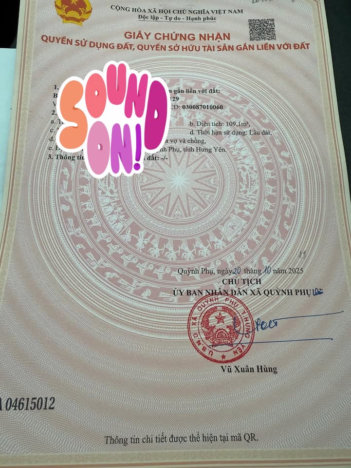 Đất nền KDC Quỳnh Mỹ Thái Bình 109m² giá 2.9 tỷ - Lô đẹp, vị trí đắc địa!