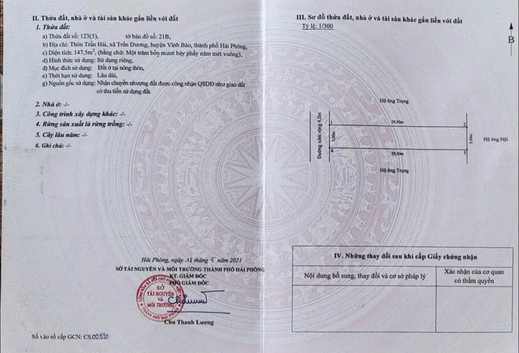 Đất nền chính chủ Trấn Dương, Vĩnh Bảo 147m² giá 1.77 tỷ - Pháp lý rõ ràng, đầu tư sinh lời!