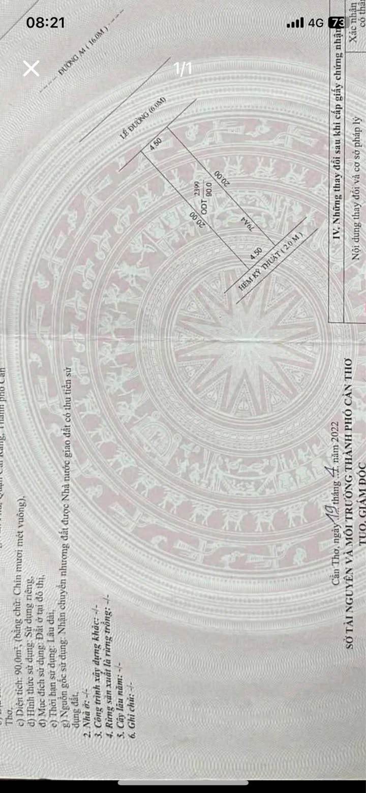 Đất nền A4 Khu dân cư Tân Phú Cần Thơ 90m² - Giá 2.2 tỷ - Sổ hồng chính chủ!