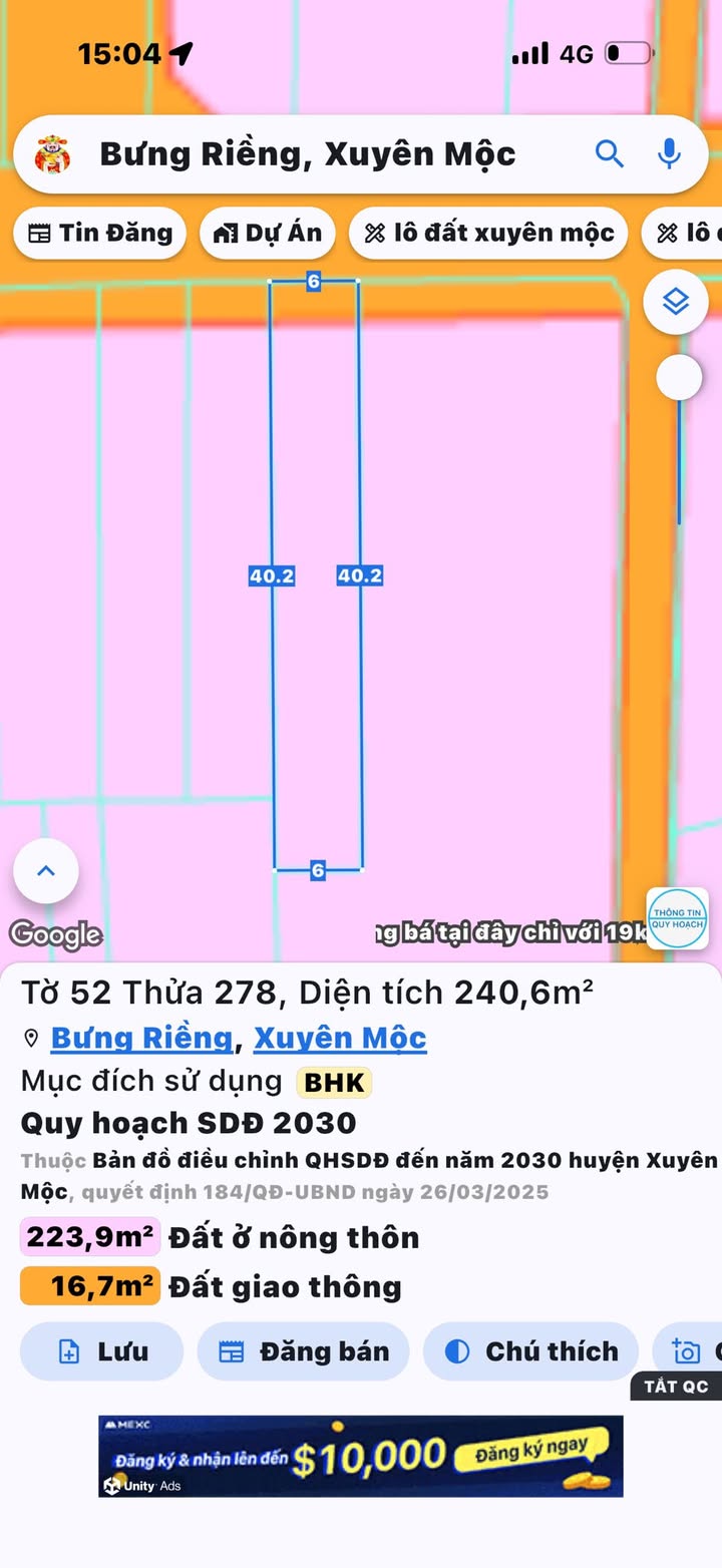Đất thổ cư 240m² tại Bưng Riềng, Xuyên Mộc - Giá 1.7 tỷ, Gần biển và rừng!