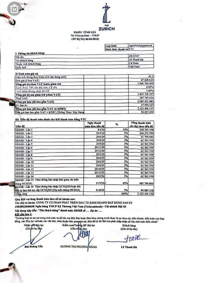 Căn hộ The Zurich Gia Lâm 42m² giá 3.33 tỷ - Hướng Đông Bắc, sẵn sàng mua ngay!