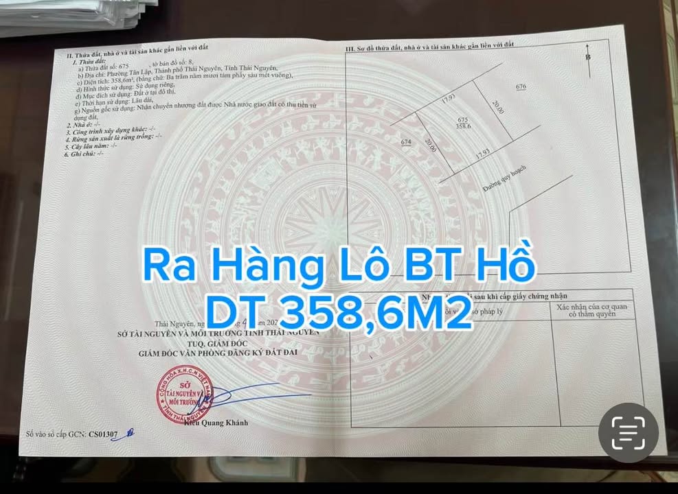 Đất biệt thự đường 48, huyện Đại Từ, 358,6m² - Hướng nhìn hồ Go đẹp mê ly!