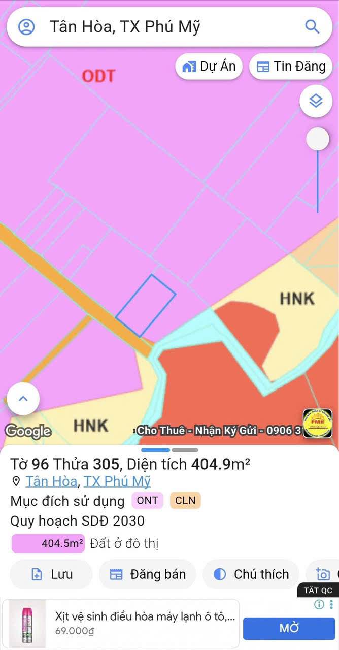 Đất thổ cư 404m² Tân Hòa, Phú Mỹ chỉ 2.999 tỷ - Vị trí đắc địa, sổ riêng!