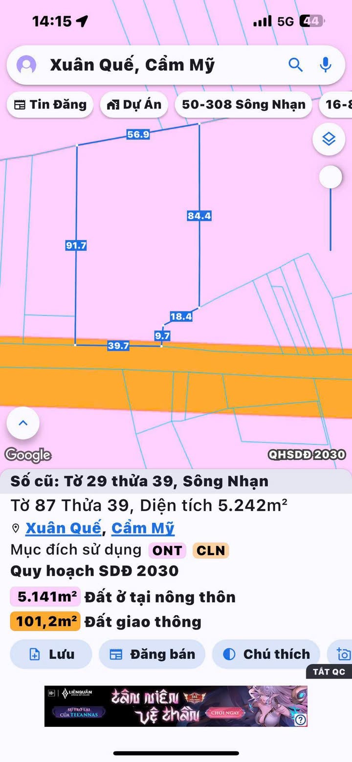 Đất nền Sông Nhạn, Cẩm Mỹ, Đồng Nai 5200m² - Sổ đỏ chính chủ, giá tốt