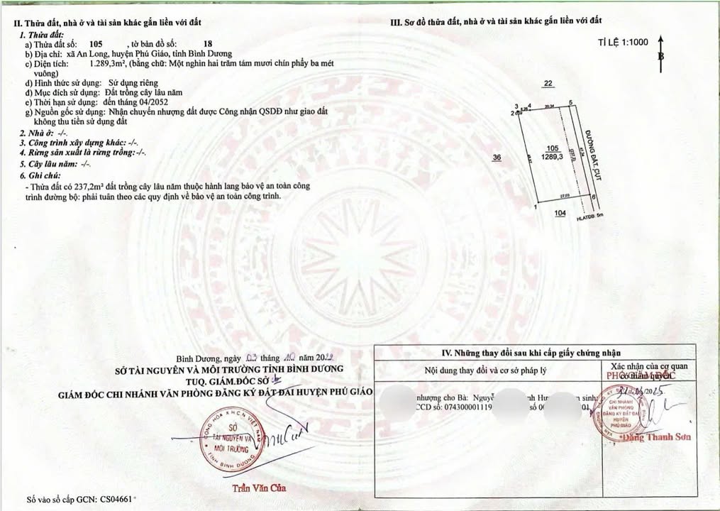 Đất vườn 1.289,3m² xã An Long, Phú Giáo chỉ 850 triệu - Đầu tư sinh lời!