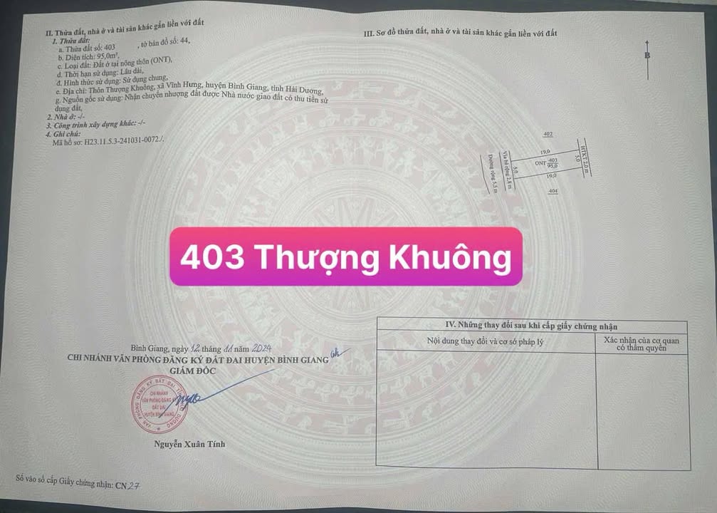 Đất nền Thị trấn Kẻ Sặt, Huyện Bình Giang 95m² giá 1.95 tỷ - Vị trí đắc địa, thuận tiện làm ăn!