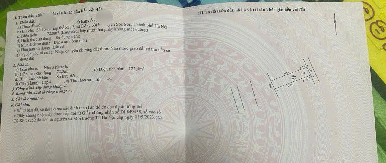 Đất nền Xã Đông Xuân, Huyện Sóc Sơn 72m² giá 4.15 tỷ - Đường ô tô rộng rãi!