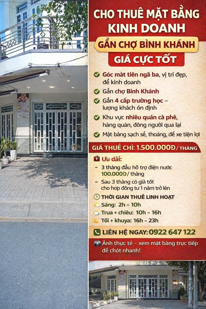 Cho thuê mặt bằng Phường Bình Khánh, TP Long Xuyên, giá 1.5 triệu - Vị trí kinh doanh đắc địa!