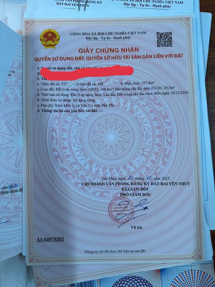 Đất thổ cư Yên Thủy Hòa Bình 200m² - Mặt tiền đường bê tông thông thoáng!